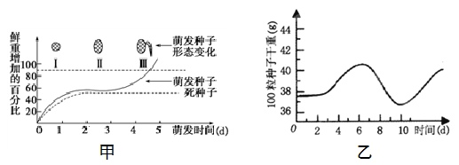 鲜重的变化情况及对应阶段萌发种子形态变化,图乙表示该大豆种子萌