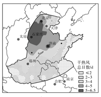 如下图为黄淮海地区干热风日数空间分布图据此完成下面小题